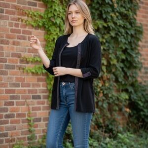 Victoria Jones Woman Black and White Cardigan Sweater